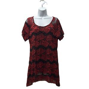 Brittany Black Red Rose Black Mesh Lace Sequins Tunic Size XL